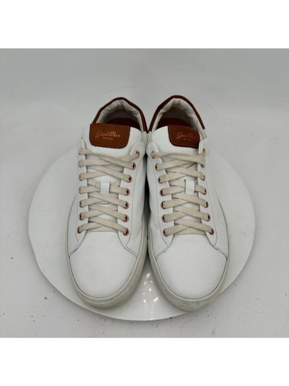 Goodman Brand Men Size 10.5 White Dark Brown Leather Low Top Lace Up Casual Shoe - Picture 3 of 11